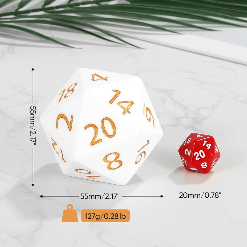 CSITORWWE 55mm Giant D20 Dice,20 Sided Resin Dice with Velvet Pouch, Titan Polyhedral Dice for TTRPG Tabletop Gaming,Dungeon Masters,RPG Adventures(New White) - Image 2